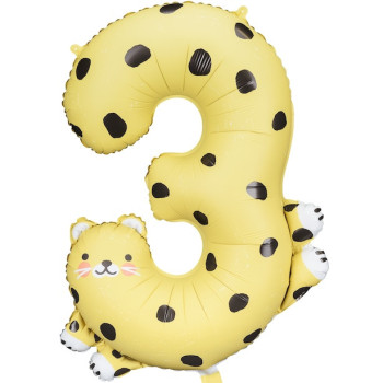 Ballon Mylar Chiffre 3 - Guépard - Bellefete.ch - Suisse - Déco d'anniversaire enfant