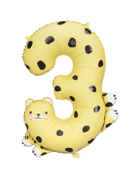 Mylar Ballon Nummer 3 - Gepard - Bellefete.ch - Schweiz - Geburtstagsdekoration für Kinder
