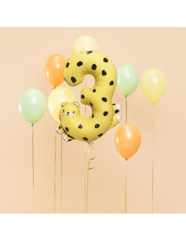 Palloncino in mylar con il numero "3" e stampa ghepardo | Decorazione per compleanno bambini | BelleFete.ch