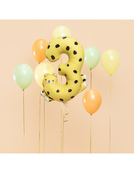 Palloncino in mylar con il numero "3" e stampa ghepardo | Decorazione per compleanno bambini | BelleFete.ch