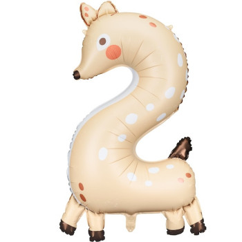 Ballon Mylar Chiffre 2 - Chevreuil - Déco anniversaire enfant thème animaux - Bellefete.ch