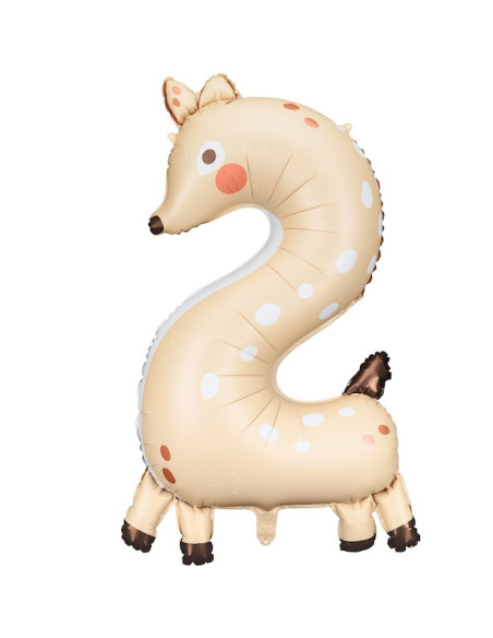 Ballon Mylar Chiffre 2 - Chevreuil - Déco anniversaire enfant thème animaux - Bellefete.ch