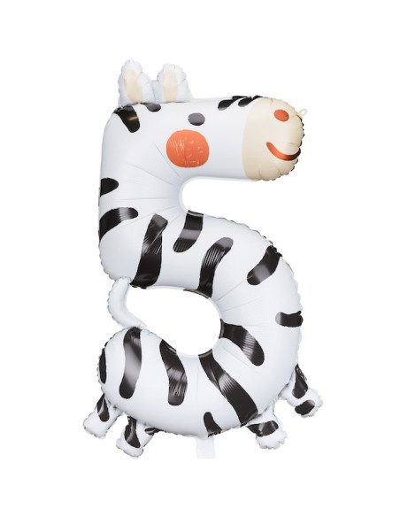 Palloncino Mylar Numero 5 - Zebra - Decorazione compleanno bambino tema animali - Bellefete.ch