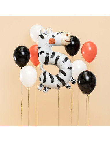 Ballon Mylar Chiffre 5 - Zèbre - Déco anniversaire thème animaux