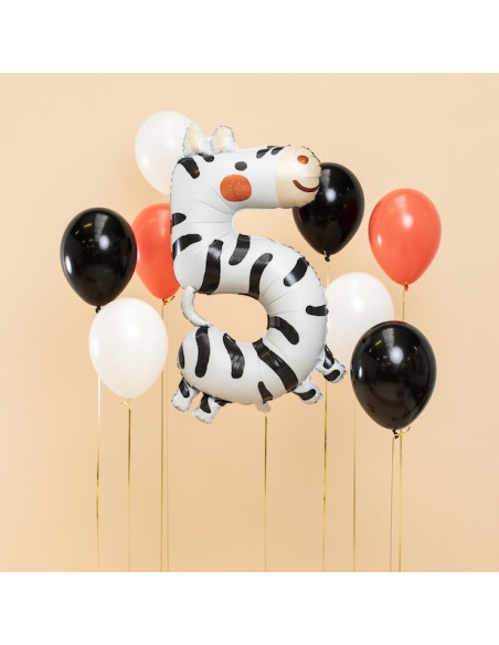 Ballon Mylar Chiffre 5 - Zèbre - Déco anniversaire thème animaux