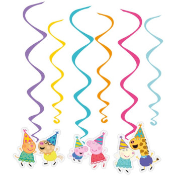 6 Peppa Pig Spiral Hängende Dekorationen - Geburtstagsdekoration zum Thema - Bellefete.ch