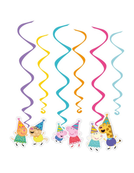 6 Décorations suspendues en spirale Peppa Pig - Décoration d'anniversaire à thème - Bellefete.ch