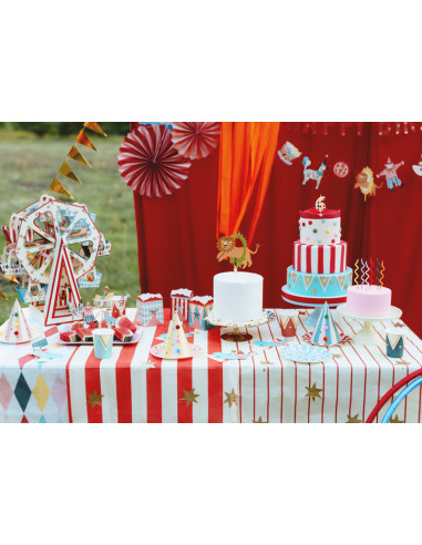 Tovaglia per feste a tema circo con strisce rosse – Decorazione per la tavola di compleanno dei bambini