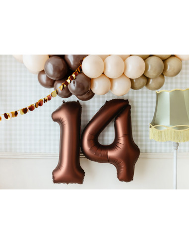 Palloncino in lamina color moka con numero "4" - Decorazione per feste per bambini, adolescenti e adulti