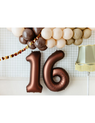 Mocha Folienballon mit der Zahl „6“ – Partydekoration für Kinder, Jugendliche und Erwachsene