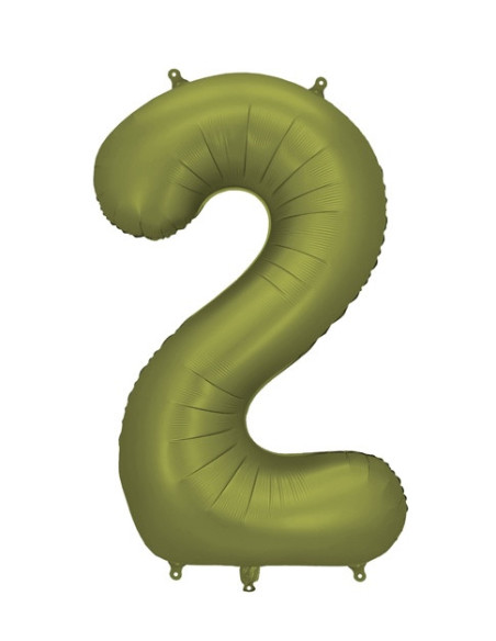 Ballon alu Chiffre "2" Vert Olive - Déco personnalisée - Bellefete.ch