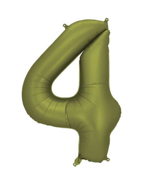 Ballon alu Chiffre "4" Vert Olive - Déco personnalisée - Bellefete.ch