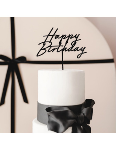 Schwarzer Happy Birthday Tortenaufsatz - Geburtstagstortenaufsatz