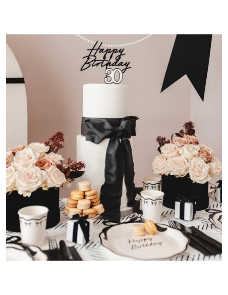 Déco de gâteau "Happy Birthday" Noir - Cake topper anniversaire