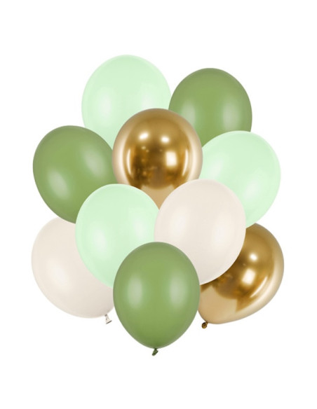 Grün-goldener Mix-Ballonstrauß mit grün, beige und goldenen Ballons, ideal für Partys und Geburtstage