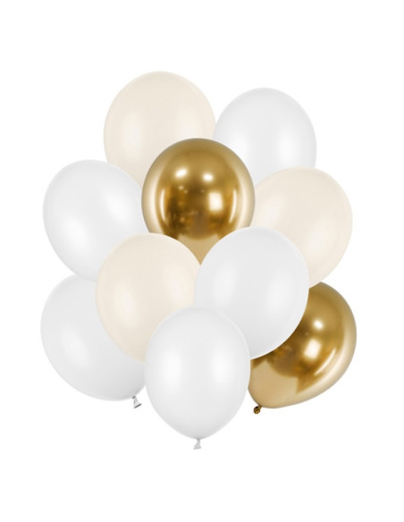 Weiß-Gold-Mix-Ballonstrauß – Dekorativer Partystrauß