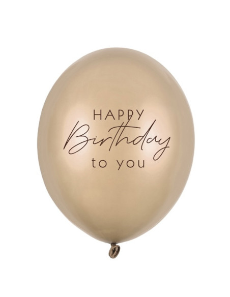 6 Metallic-Geburtstagsballons aus Champagner-Gold - Strong Happy Birthday bedruckt Vorder- und Rückseite, 30 cm - Bellefete.ch
