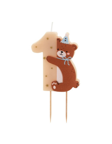 Candela Compleanno Numero 1 con Orsetto (7 cm, 1 pz) | BelleFete.ch