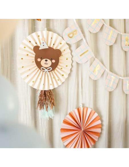 Ventagli di carta a forma di orsetto, marroni, 2 pezzi, 30 e 35 cm | BelleFete.ch