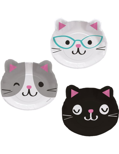 8 assiettes de fête en forme de chat - Décoration d'anniversaire sur le thème des chats - Bellefete.ch - Shop Suisse