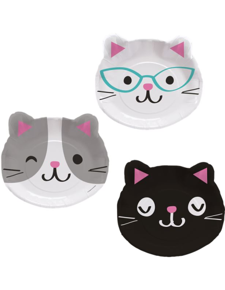 8 assiettes de fête en forme de chat - Décoration d'anniversaire sur le thème des chats - Bellefete.ch - Shop Suisse