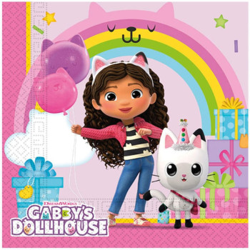 Serviettes de fête Gabby’s Dollhouse, vaisselle jetable anniversaire enfant