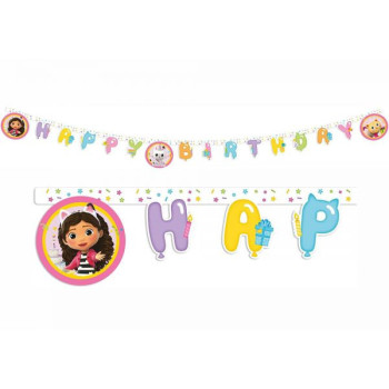 Guirlande d’anniversaire Gabby’s Dollhouse, déco festive joyeux anniversaire enfant
