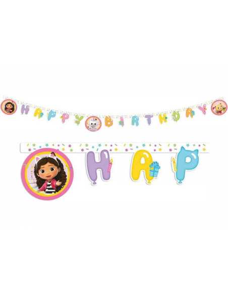 Guirlande d’anniversaire Gabby’s Dollhouse, déco festive joyeux anniversaire enfant
