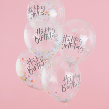 Ballons en latex à confettis multicolores "Happy Birthday" - Bellefete.ch - Suisse - Décorations d'anniversaire