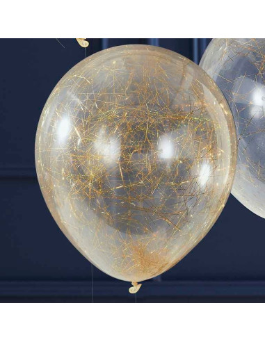 Konfetti Ballon Transparent & Gold 5 Stk. | Partydeko Schweiz