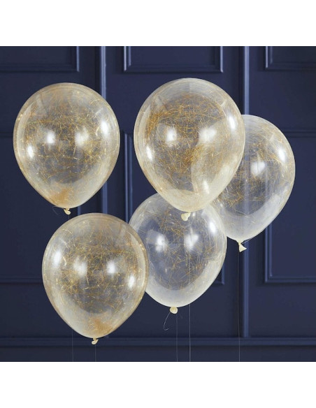 5 Partyballons "Engelshaare" Gold - Goldene Fäden - Elegante Dekoration für Geburtstag, Hochzeit oder Babyparty