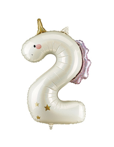 Palloncino numero 2 Unicorno - Olografico