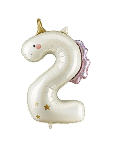 Ballon de fête chiffre 2 Licorne – décoration anniversaire enfant féérique | BelleFete.ch