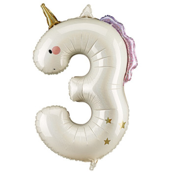 Partyballon Nummer 3 Einhorn – Geburtstagsdekoration Kindermärchen | BelleFete.ch