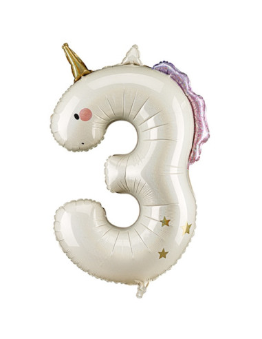 Palloncino da festa numero 3 Unicorno – decorazione compleanno bambino fiabesco | BelleFete.ch