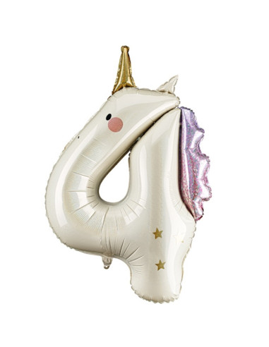 Ballon de fête chiffre 4 Licorne – décoration anniversaire enfant féérique | BelleFete.ch