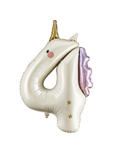 Palloncino da festa numero 4 Unicorno – decorazione compleanno bambino fiabesco | BelleFete.ch