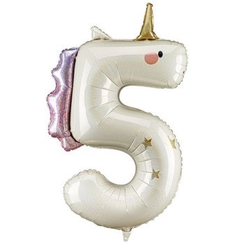 Palloncino numero 5 Unicorno - Olografico