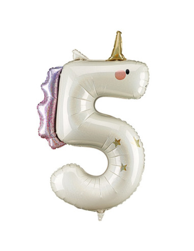 Ballon de fête chiffre 5 Licorne – décoration anniversaire enfant féérique | BelleFete.ch