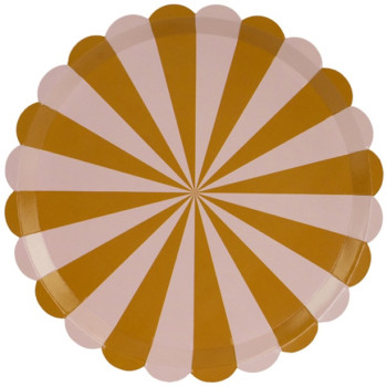 Assiettes de fête à rayures Brun et Rose – lot de 6 assiettes pour anniversaire enfant | BelleFete.ch