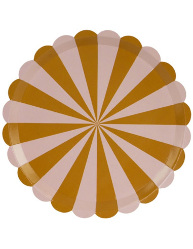 Assiettes de fête à rayures Brun et Rose – lot de 6 assiettes pour anniversaire enfant | BelleFete.ch