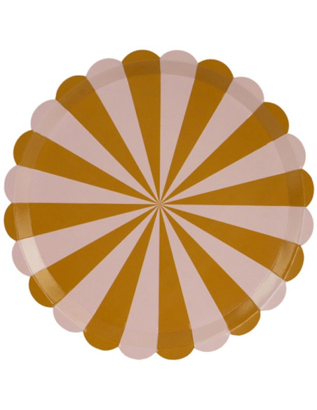Assiettes de fête à rayures Brun et Rose – lot de 6 assiettes pour anniversaire enfant | BelleFete.ch
