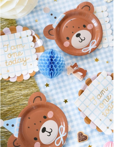 6 piatti di carta con disegno di testa d'orso, 21x23 cm (6 pezzi) | Decorazioni per compleanno per bambini, Svizzera