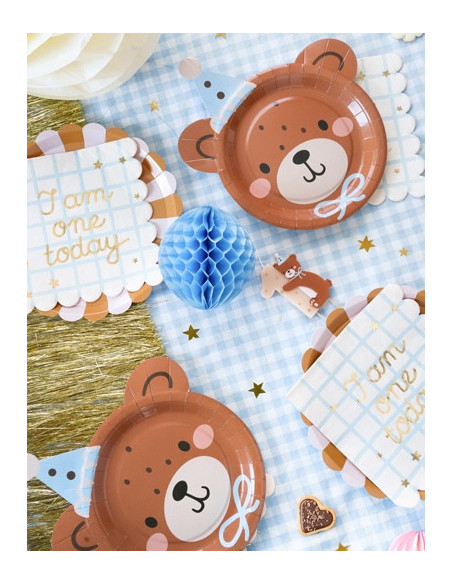 6 piatti di carta con disegno di testa d'orso, 21x23 cm (6 pezzi) | Decorazioni per compleanno per bambini, Svizzera