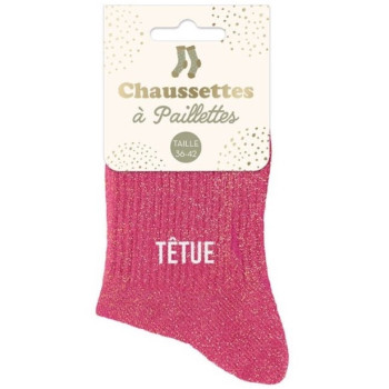 Chaussettes à paillettes roses femme « TÊTUE » – cadeau fun et original | BelleFete.ch 2