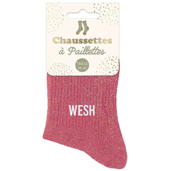 Chaussettes à paillettes roses « WESH » – cadeau fun et original | BelleFete.ch 2