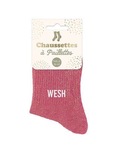 Pinkfarbene Paillettensocken „WESH“ | Lustiges und originelles Geschenk | BelleFete.ch