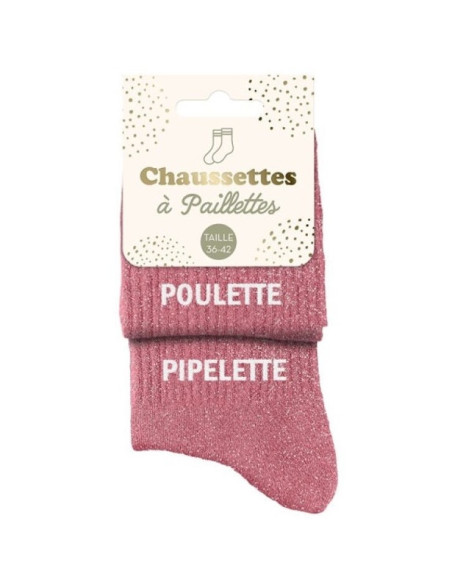 Chaussettes à paillettes roses « POULETTE & PIPELETTE » | Cadeau fun | BelleFete.ch