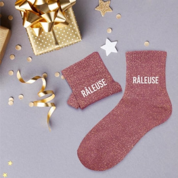 Lila Paillettensocken "RÂLEUSE" - lustiges und originelles Paar | BelleFete.ch