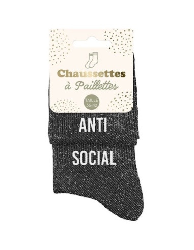 Schwarze Paillettensocken im Duo „ANTI & SOCIAL“ | Lustiges Geschenk | BelleFete.ch